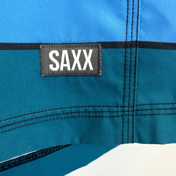 Saxx Swim Trunks Boardshorts Mens 36 Striped Hybrid Betawave 2N1 Ballpark Pouch - Picture 2 of 5